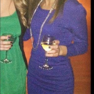 Blue shimmery 3/4 length sleeve tight dress